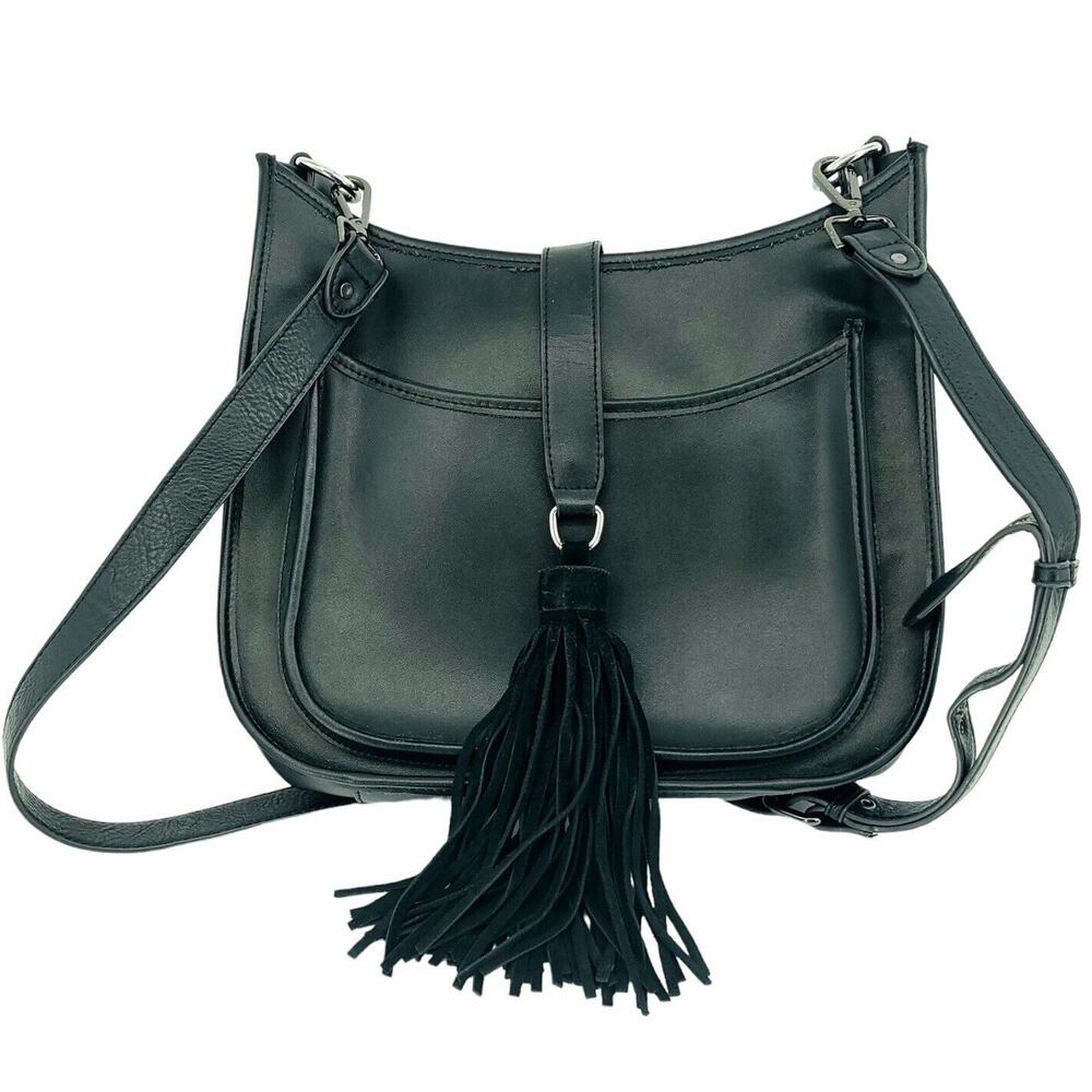 Colab Black Leather Tassel Crossbody Shoulder‎ Bag - Trendy Boho Chic